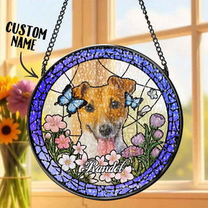 Custom Pet Portrait Stained Glass Suncatcher – Personalized Pet Keepsake Memorial Gift for Dog & Cat Lovers