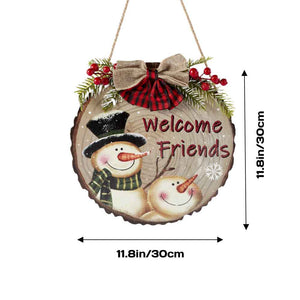 Christmas Welcome Sign for Front Door Wood Farmhouse Wreath Porch Decor Hanging Decoration Gifts