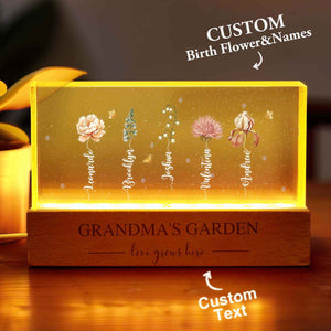 Grandma‘s Garden Birth Month Flowers Personalized Acrylic Block LED Night Light A Heartfelt Gift for Grandma’s Birthday Mother’s Day
