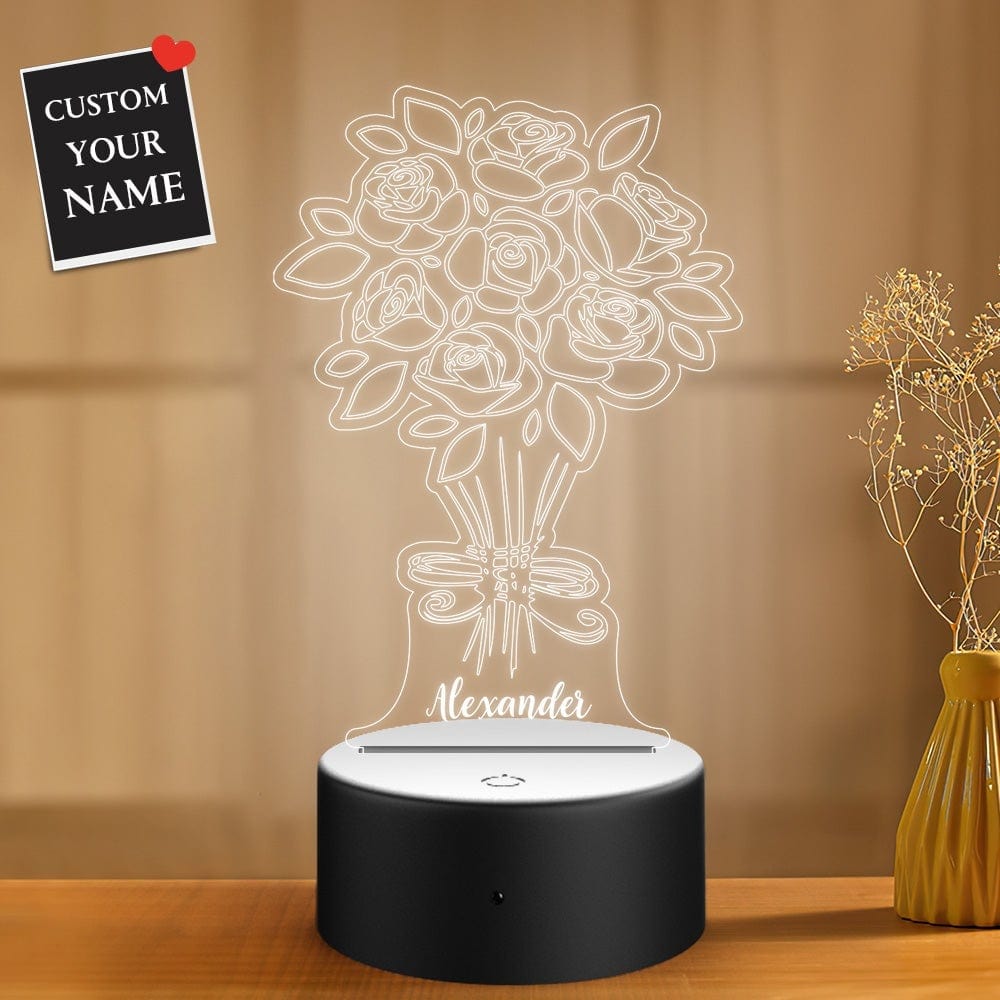 Personalised 3D Flower Name Night Light - Unique Gift for Mother