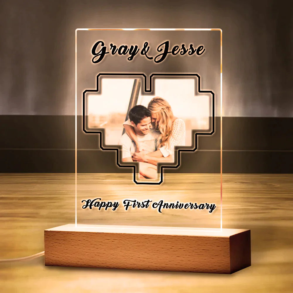 Personalised Heart Photo Plaque Acrylic Keychain with Text - Anniversary Gift