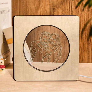 Custom Photo Engraved Night Light Personalized Wooden Frame Lamp Gift