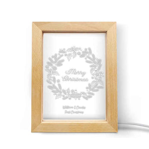 Custom Christmas Night Light Personalized 3D Christmas Wreath Wooden Frame Lamp Gift