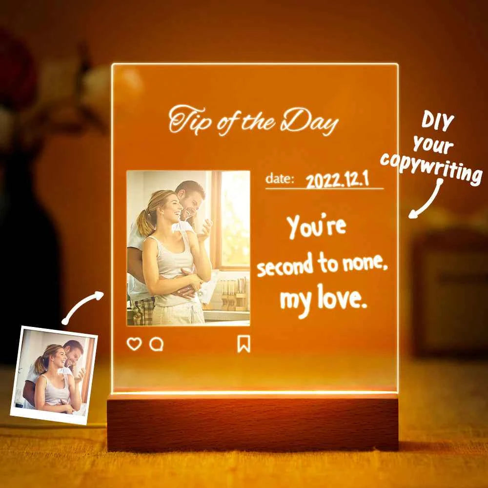 Custom Photo Acrylic Night Light Home Decor Write Love Words on it Valentine's Day gifts for lovers