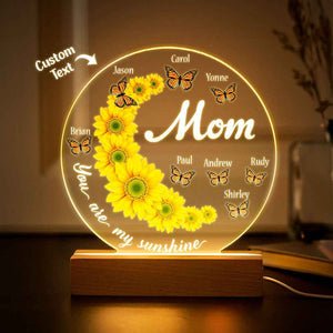 Personalized Sunflower Lamp for Mom - Custom Name Acrylic Night Light 3D Room Decor Desk Lamp