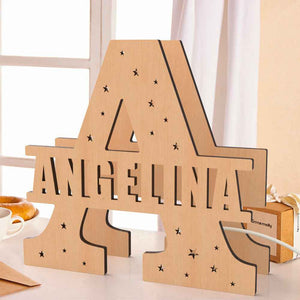 Personalized Initial Name Wooden Night Light Custom Letter Lamp Room Decor