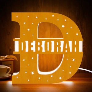 Personalized Initial Name Wooden Night Light Custom Letter Lamp Room Decor