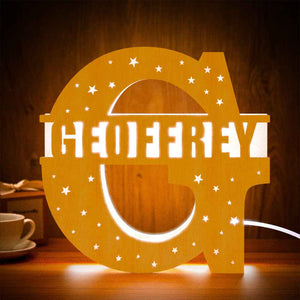 Personalized Initial Name Wooden Night Light Custom Letter Lamp Room Decor