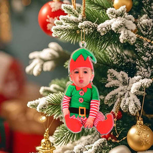 Personalized Baby Elf Ornament Baby Photo First Christmas Ornament Gift for Kids