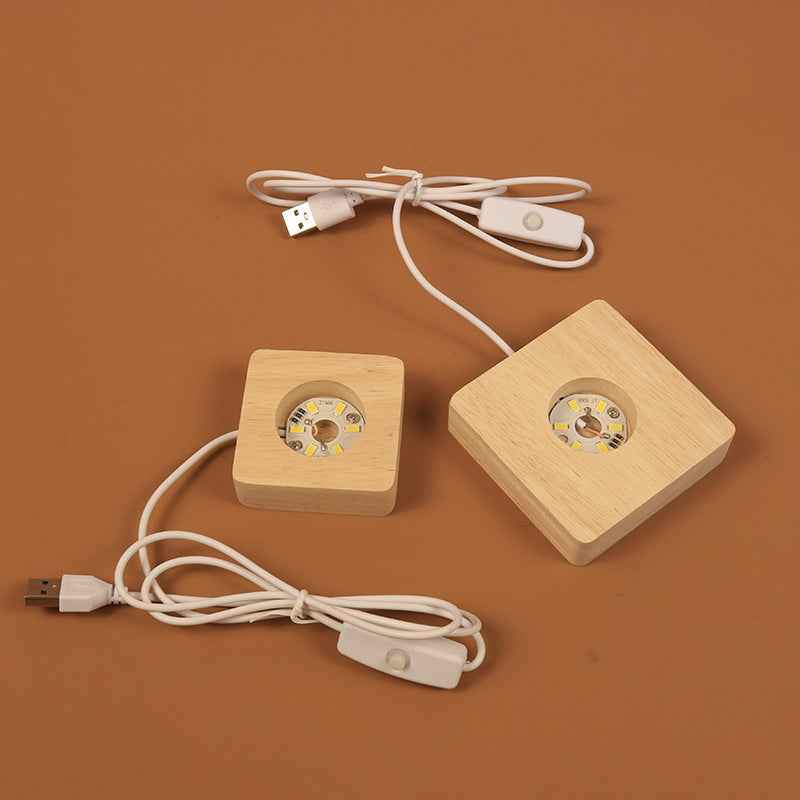 LED Glowing Light Square Wooden Base for 8cm Crystal Ornament