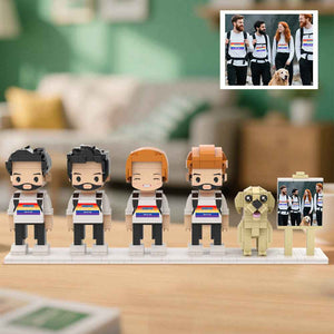 Custom Full-Body Cute Brick Figures of 4 People and Dog with Frame Personalized Anniversary Gift Birthday Gift