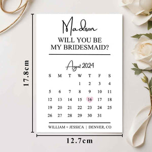 Personalized Bridesmaid Proposal Calendar Card Will You Be My Bridesmaid Wedding Date Card