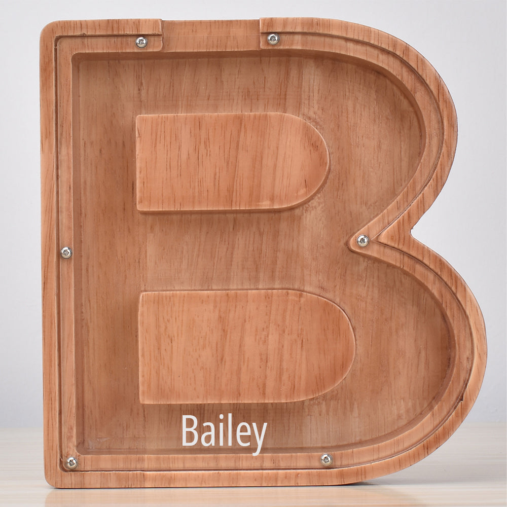 Personalised Oak Wooden Letter Money Box with Engraved Name | Handcrafted Piggy Bank