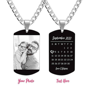 Custom Engraved Necklace With Photo And Calendar