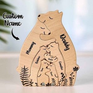 Custom Name Wooden Heart Bear Puzzle – Personalized Family Gift