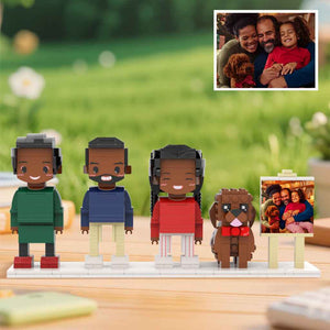 Custom Full-Body Cute Brick Figures of 3 People and Dog with Frame Personalized Anniversary Gift Birthday Gift