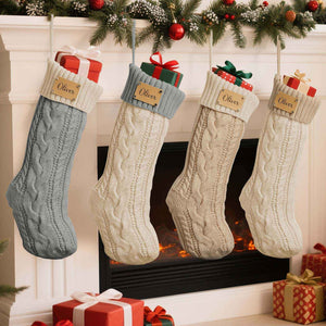 Personalized Christmas Stocking with Custom PU Leather Tag – Holiday Gift for Family & Kids