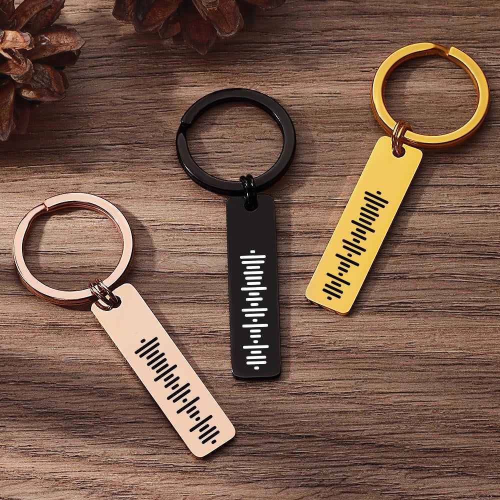 Single Side Engraved Stainless Steel Scannable Code Music Keychain