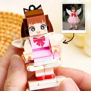 Personalized Mini Fully Body 1 Person Brick Figure with Engraved Text Keychain and Bag Charm Gift