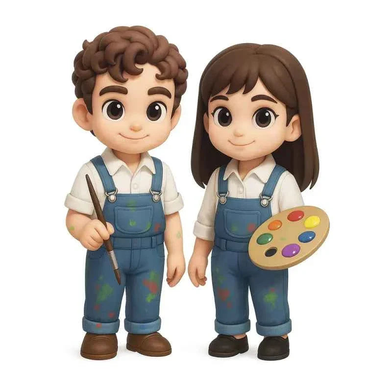 Custom-made 3D mini figurines of a brother and sister.