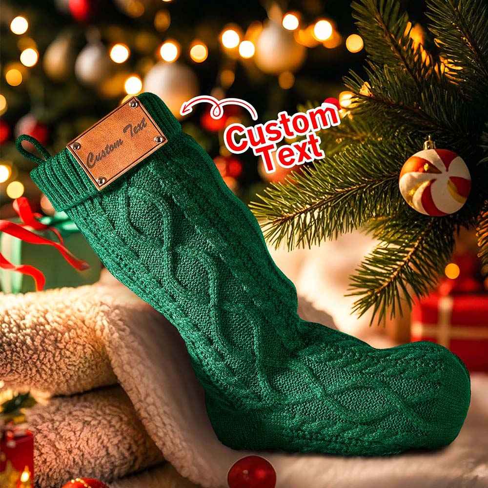 Custom Christmas Stocking Ornament with Personalized Text PU Leather Tag – Holiday & Home Decoration