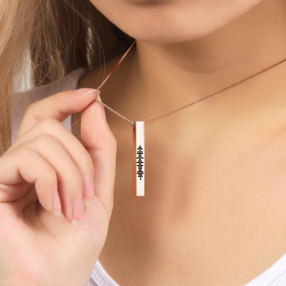 Personalised 3D Music Bar Necklace with Scannable QR Code - Engraved Stainless Steel