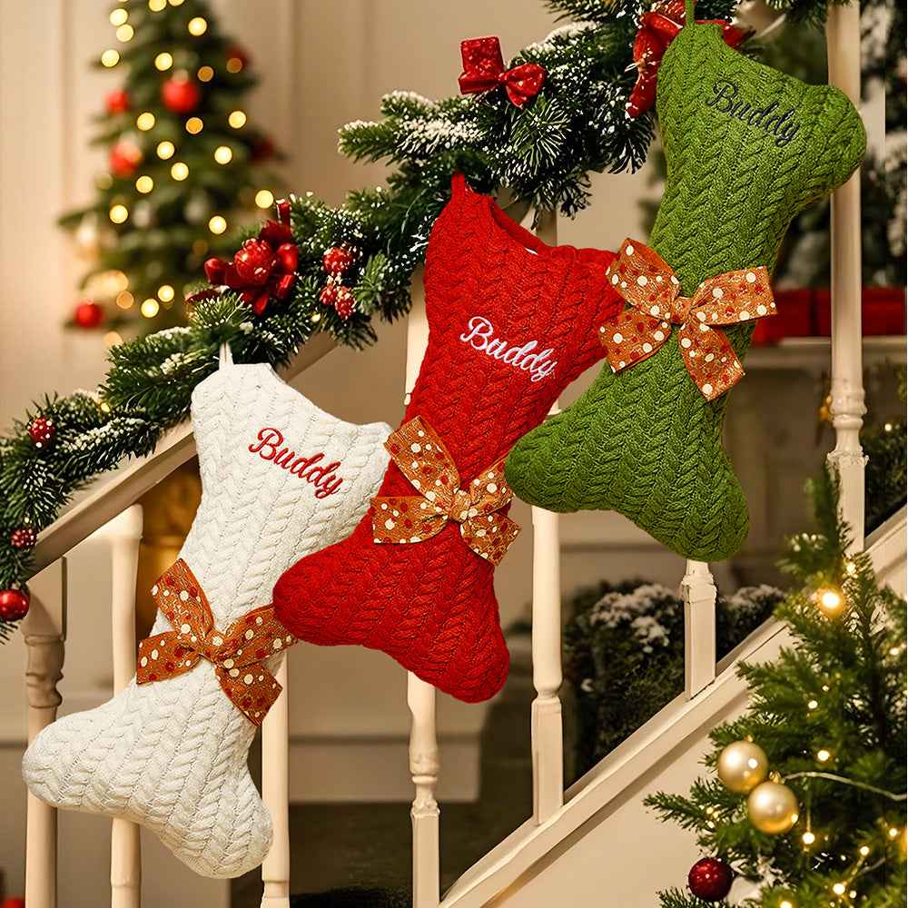 Personalized Dog Bone Christmas Stockings with Name Gift for Puppy Lovers