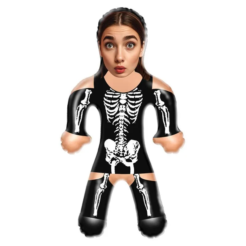 Custom Face Skeleton Lady Blow Up Doll | Personalised Inflatable Balloon for Halloween & Parties