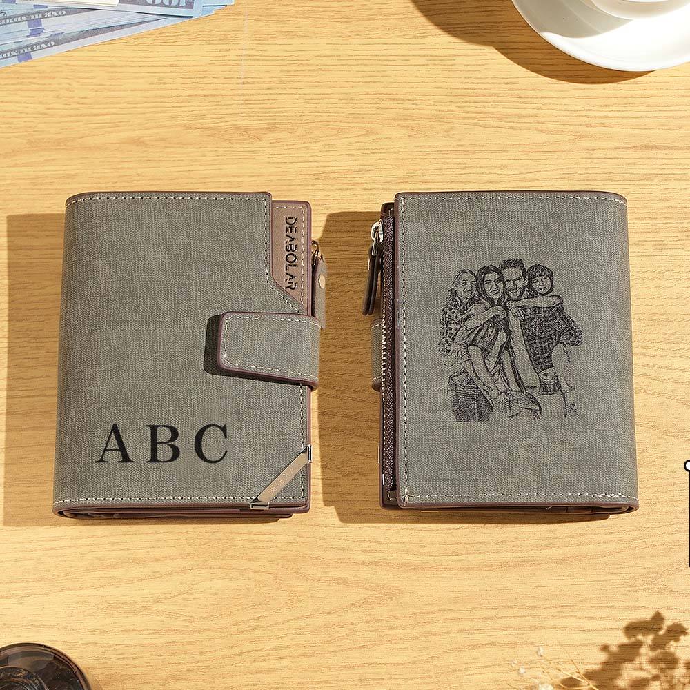 Personalised Photo Men's Leather Wallet - Custom Text Engraving Father's Day Gift