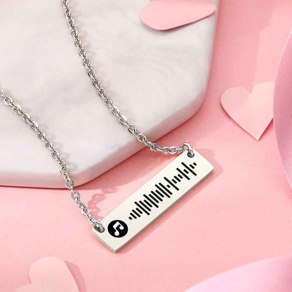 Personalized Bar Necklace Music Code Necklace Engraved Name Stainless Steel Necklace Gift