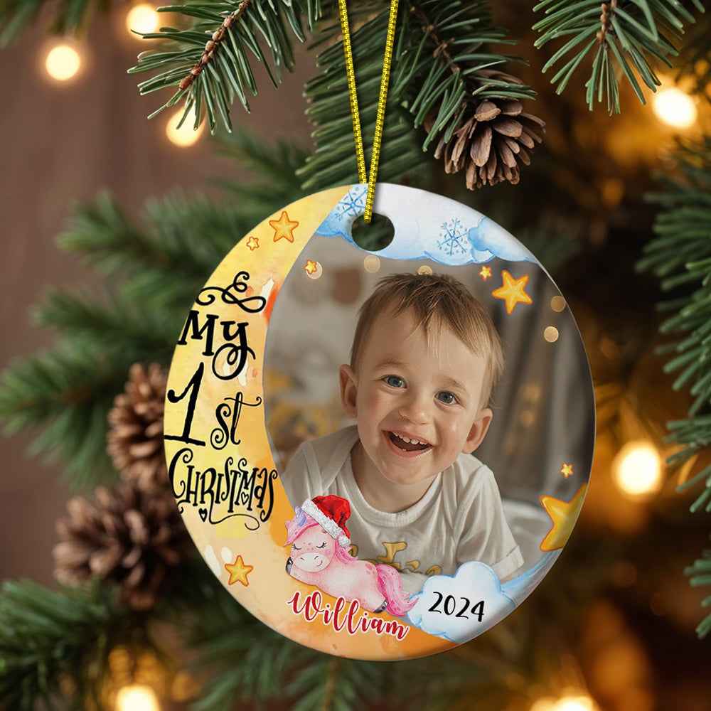 Personalized Baby's First Christmas Ornament with Photo Unicorn Christmas Ornament Gift for Kids