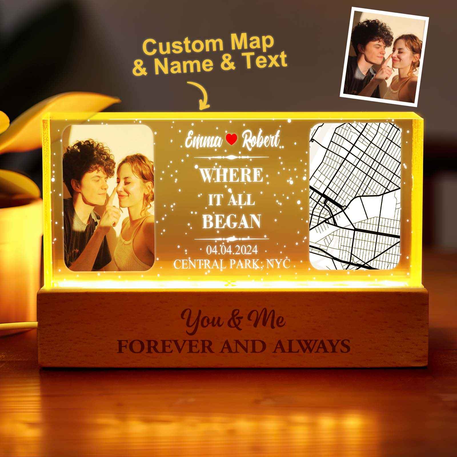 Personalized Where It All Began Night Light Custom Photo Light Gift for Lover
