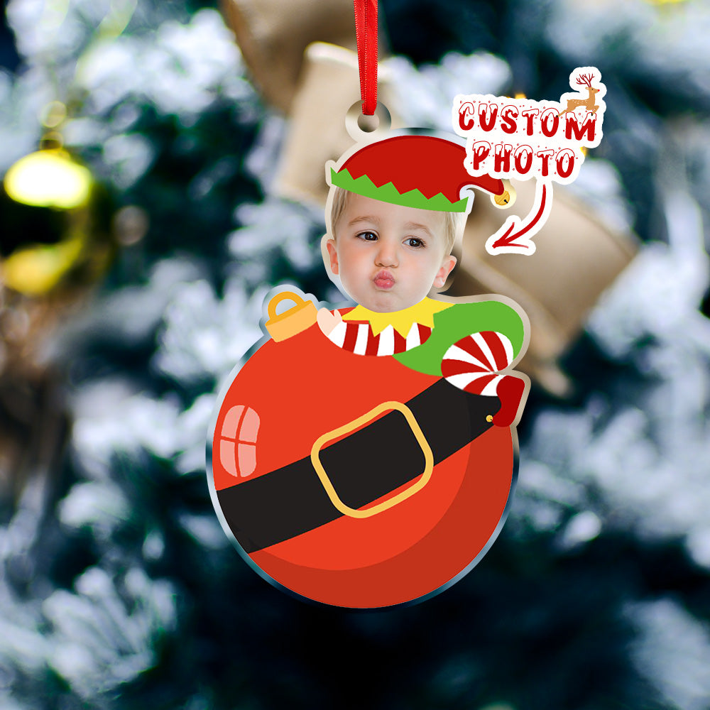 Personalised Baby Elf Christmas Ornament with Photo - First Christmas Keepsake