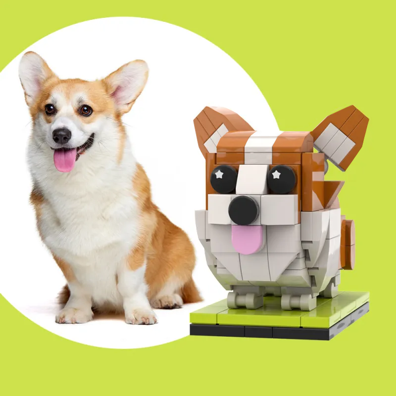 Custom Corgi LEGO® Style Brick Figure - Personalised Pet Photo to Block Model