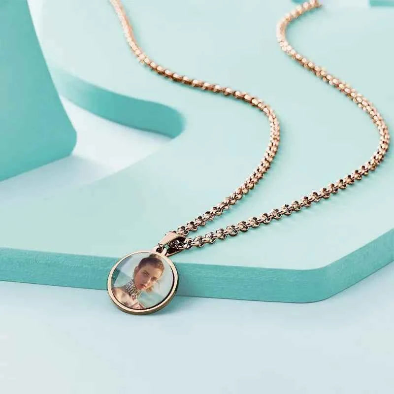 Custom Photo Engraved Necklace Pendant Picture Necklace Double Sided Wedding Gift