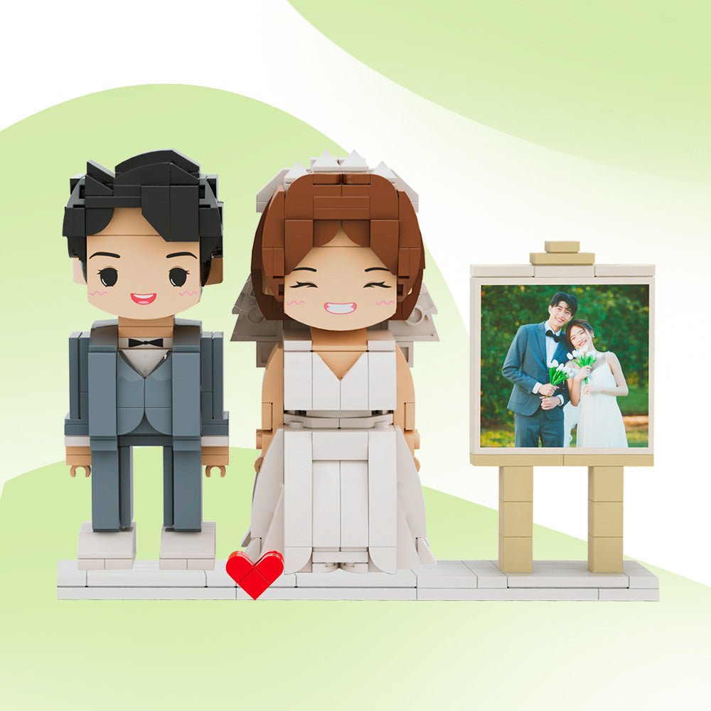 Customisable Couple Photo Frame - Personalised Two People Brick Figure Set | Unique Gift