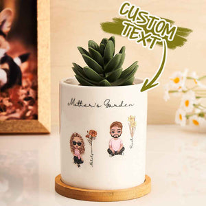 Personalized Cartoon Figure Birth Flower Ceramic Plant Pot Gift for Grandma Mom