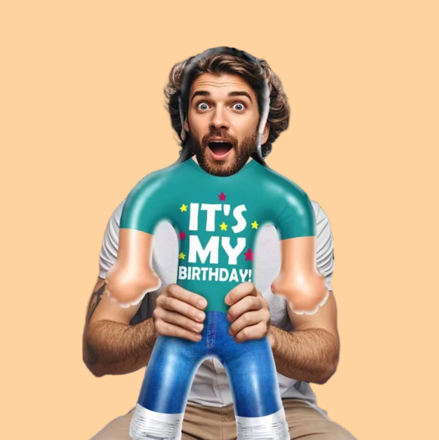 Custom Face IT'S MY BIRTHDAY! Personalised Inflatable Doll - Funny Party Gift