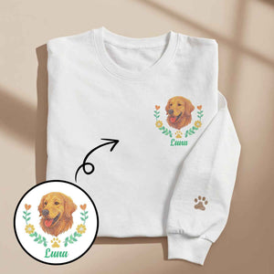 Custom Embroidered-Style Pet Sweatshirt – Personalized Pullover with Pet Name & Wreath