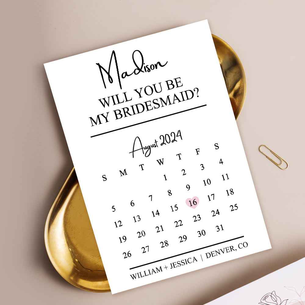 Personalized Bridesmaid Proposal Calendar Card Will You Be My Bridesmaid Wedding Date Card