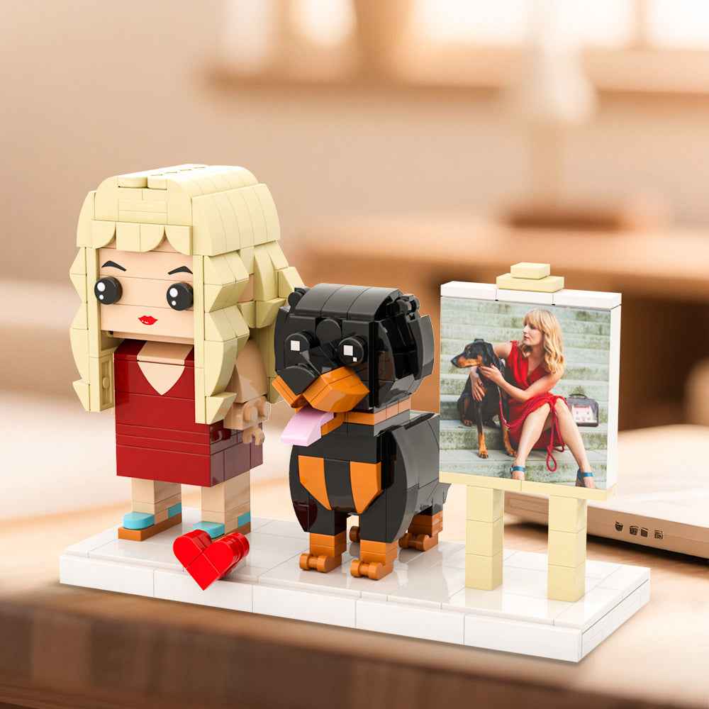 Custom Full-Body Brick Figures of 1 Person and Dog with Frame Personalized Anniversary Gift Birthday Gift