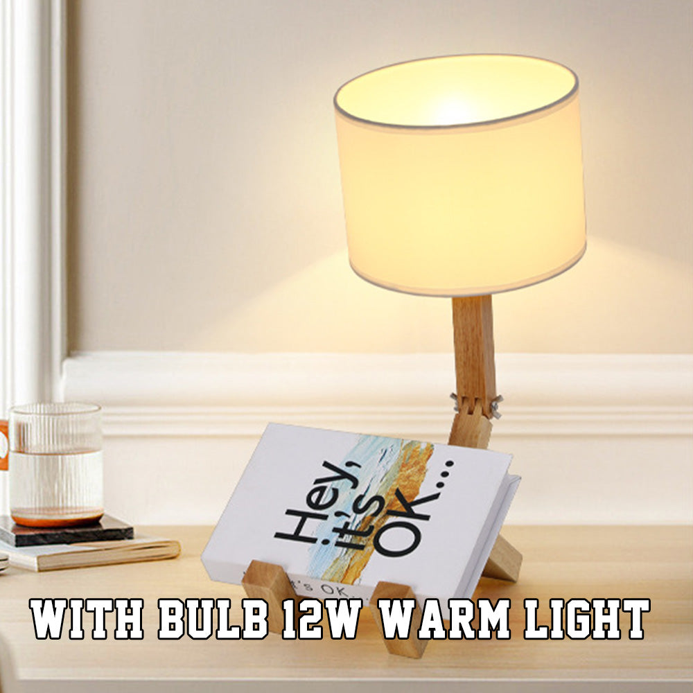 Wooden Robot Table Lamp - Creative Bedside & Living Room Lamp | Artistic Decor Gift