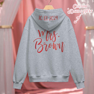 Personalized Mrs Bride Hoodie with Name Zip Up Hoodie Wedding Bridal Shower Gift for Bride