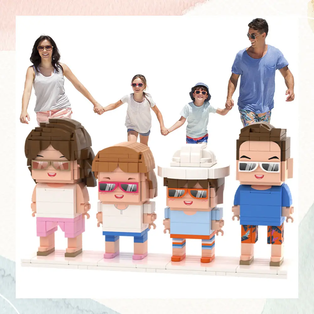 Personalised Full Body 4 People Lego-Style Figurines | Custom Brick Portrait Set