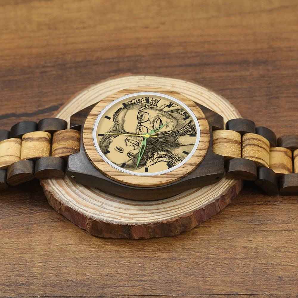 Custom Engraved Men's Wooden Photo Watch 45mm