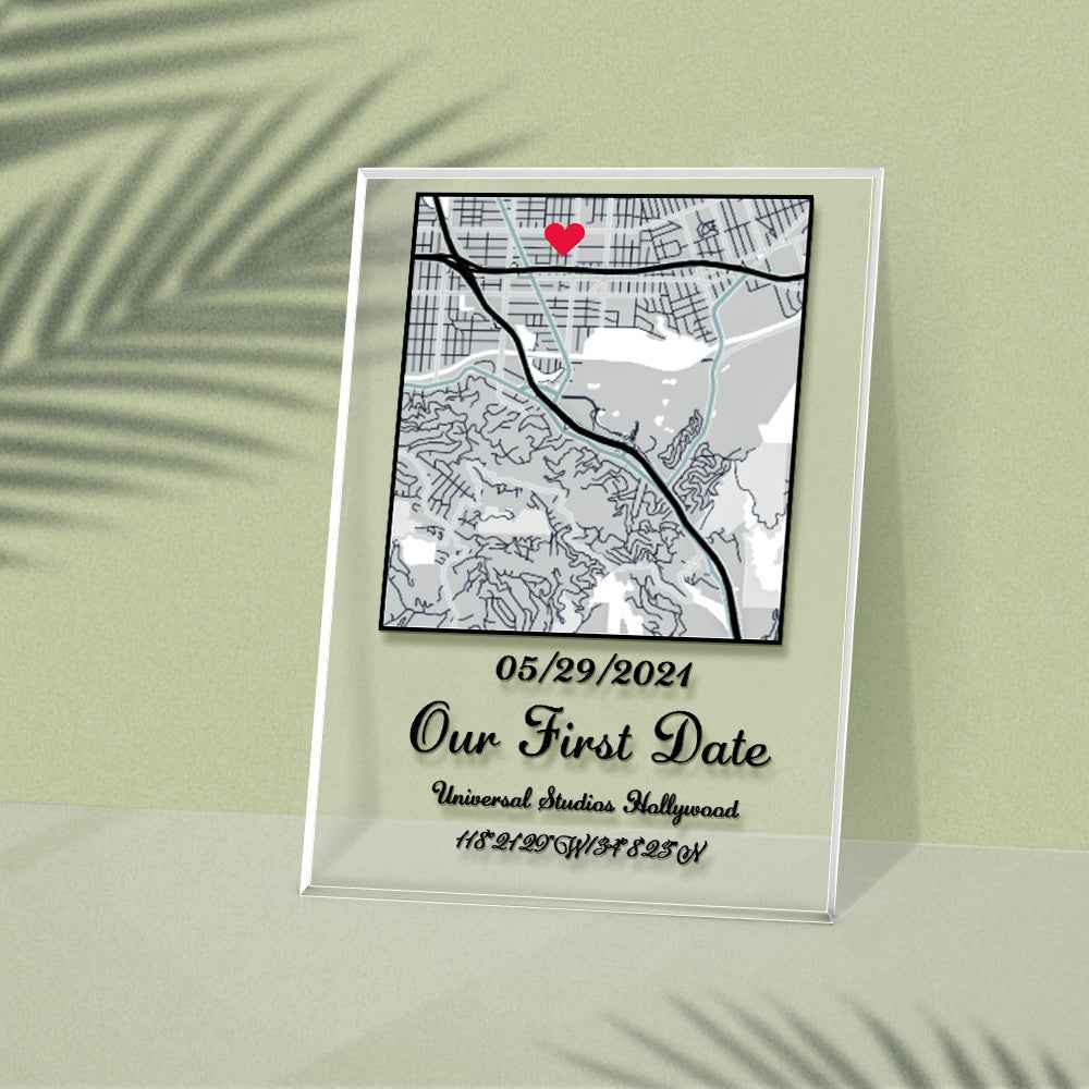 Personalized Acrylic Map Plaque Night Light with Text and Date