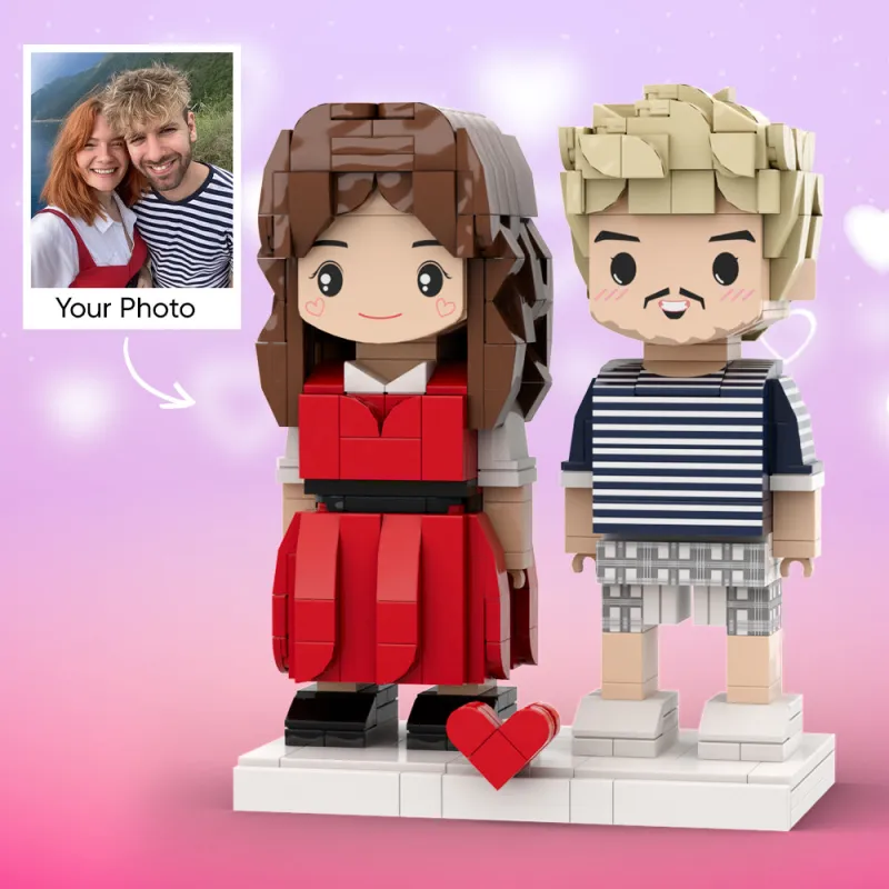 Custom Couple Anniversary Brick Figures - Personalised Full Body Lego-Style Gift