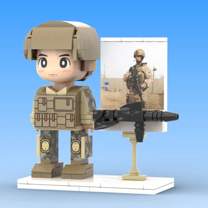 Custom 1 Person Brick Figure with Photo - Unique Soldier Theme Gift for Birthdays & Father's Day