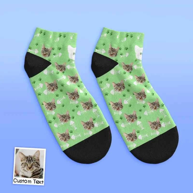 Custom Face Low Cut Ankle Socks with Cat Gift for Pet Lover