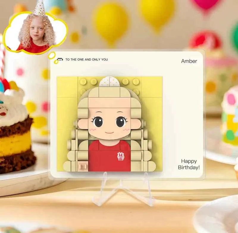 Customized 1 Person Brick Figure Greeting Card Acrylic Display Valentine's Day Gift Birthday Gift
